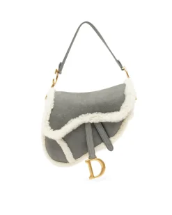 Preloved Embroidered Canvas Stripes Saddle Bag with Leather Strap