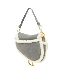 Preloved Embroidered Canvas Stripes Saddle Bag with Leather Strap