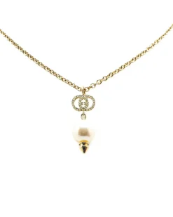 Preloved Gold Plated Faux Pearl Drop Pendant Necklace