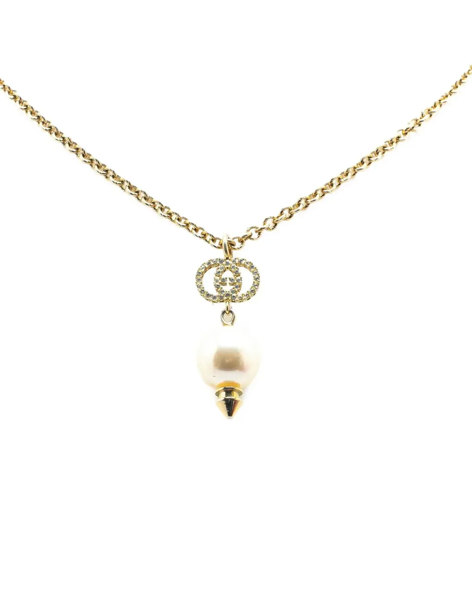 Preloved Gold Plated Faux Pearl Drop Pendant Necklace