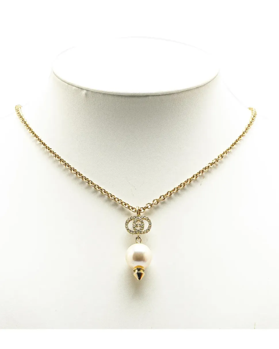 Preloved Gold Plated Faux Pearl Drop Pendant Necklace