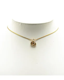 Preloved Gold Plated Rhinestone Pendant Necklace with Chain and Spring
