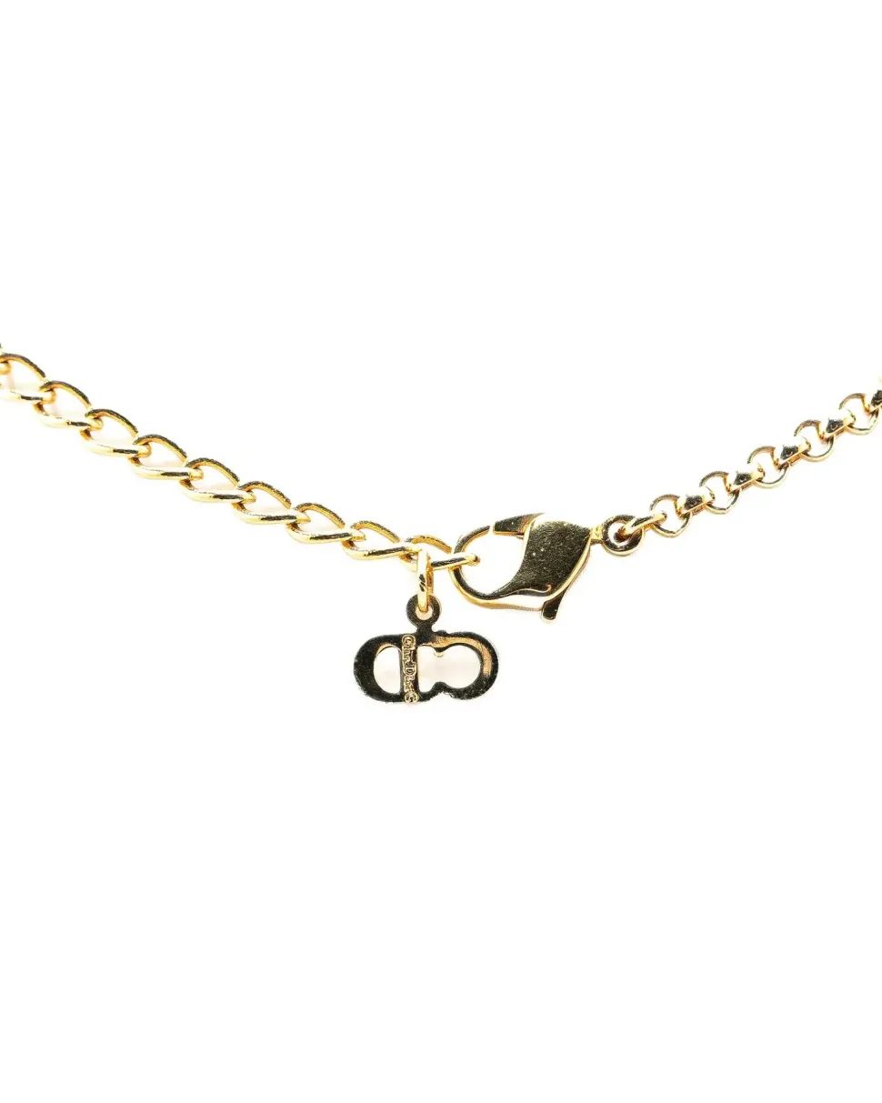 Preloved Gold Plated Rhinestone Pendant Necklace with Enamel Details