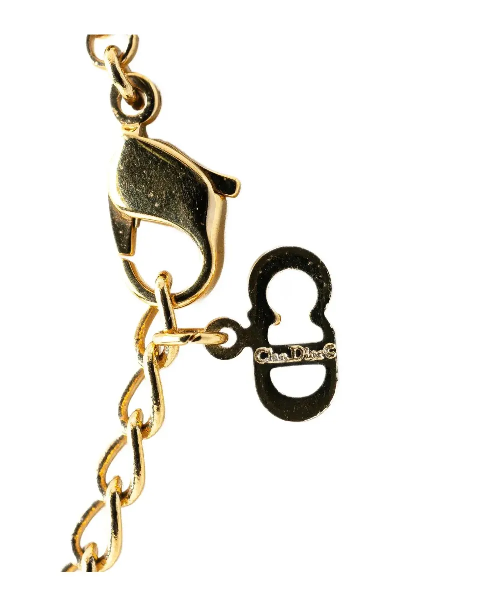 Preloved Gold Plated Rhinestone Pendant Necklace with Enamel Details