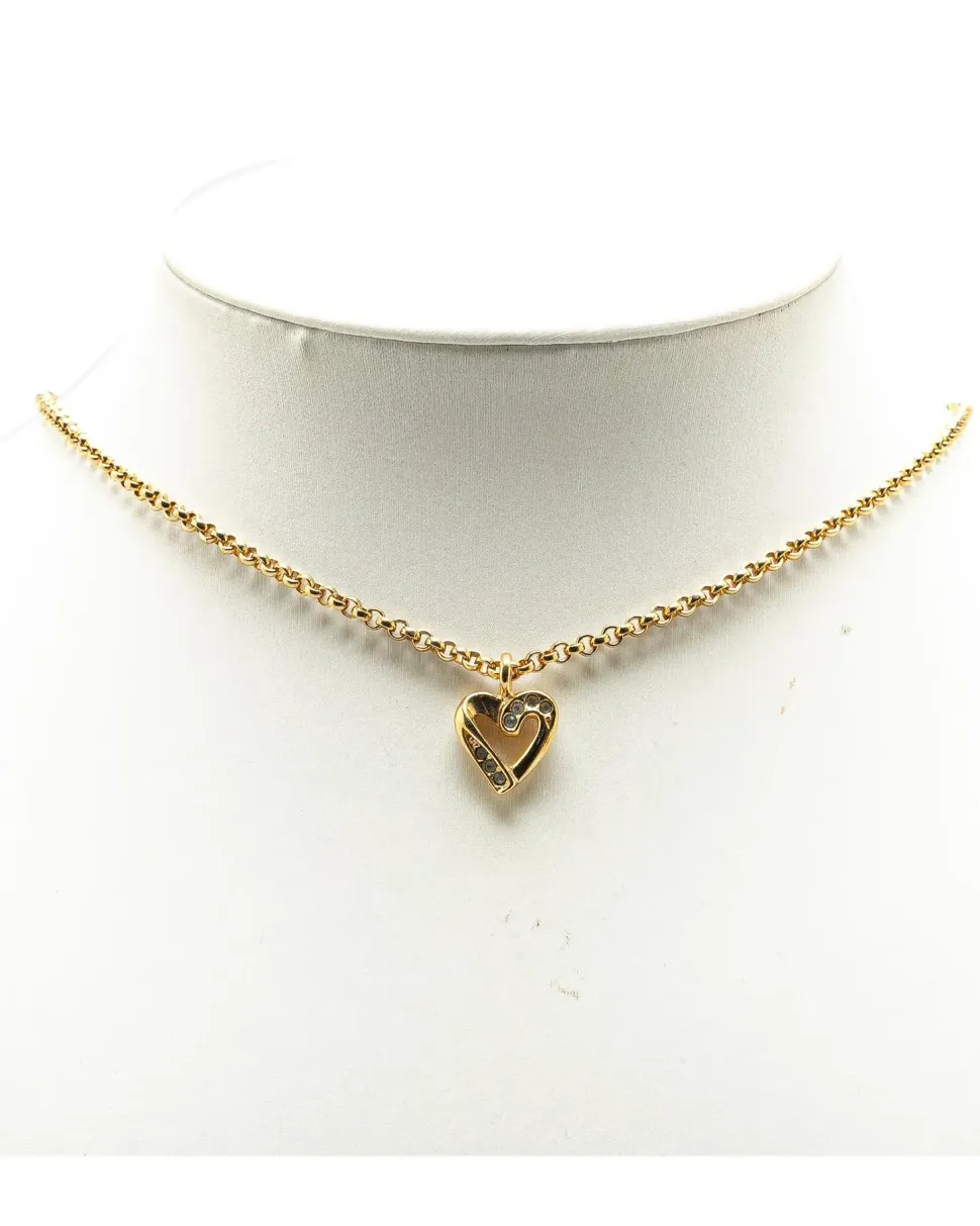 Preloved Gold Plated Rhinestone Pendant Necklace with Enamel Details
