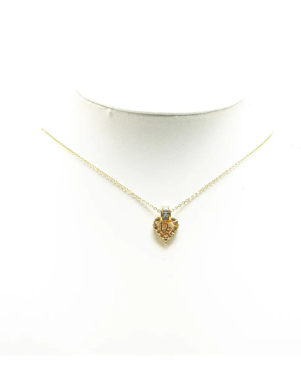 Preloved Gold Plated Rhinestones Padlock Pendant Necklace