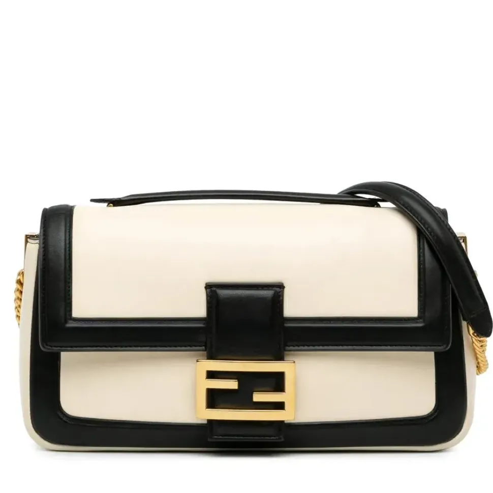 Preloved graphy FF Baguette Shoulder Bag in Black Leather