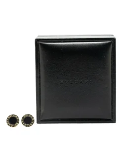 Preloved 18K Gold Onyx Stud Earrings with Push Back Closure