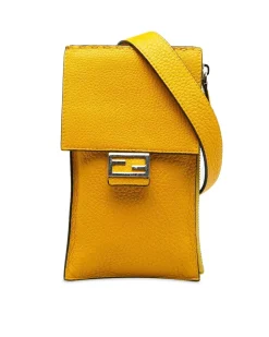 Preloved Leather Baguette Phone Crossbody Bag with Magnetic Snap