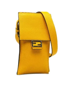 Preloved Leather Baguette Phone Crossbody Bag with Magnetic Snap