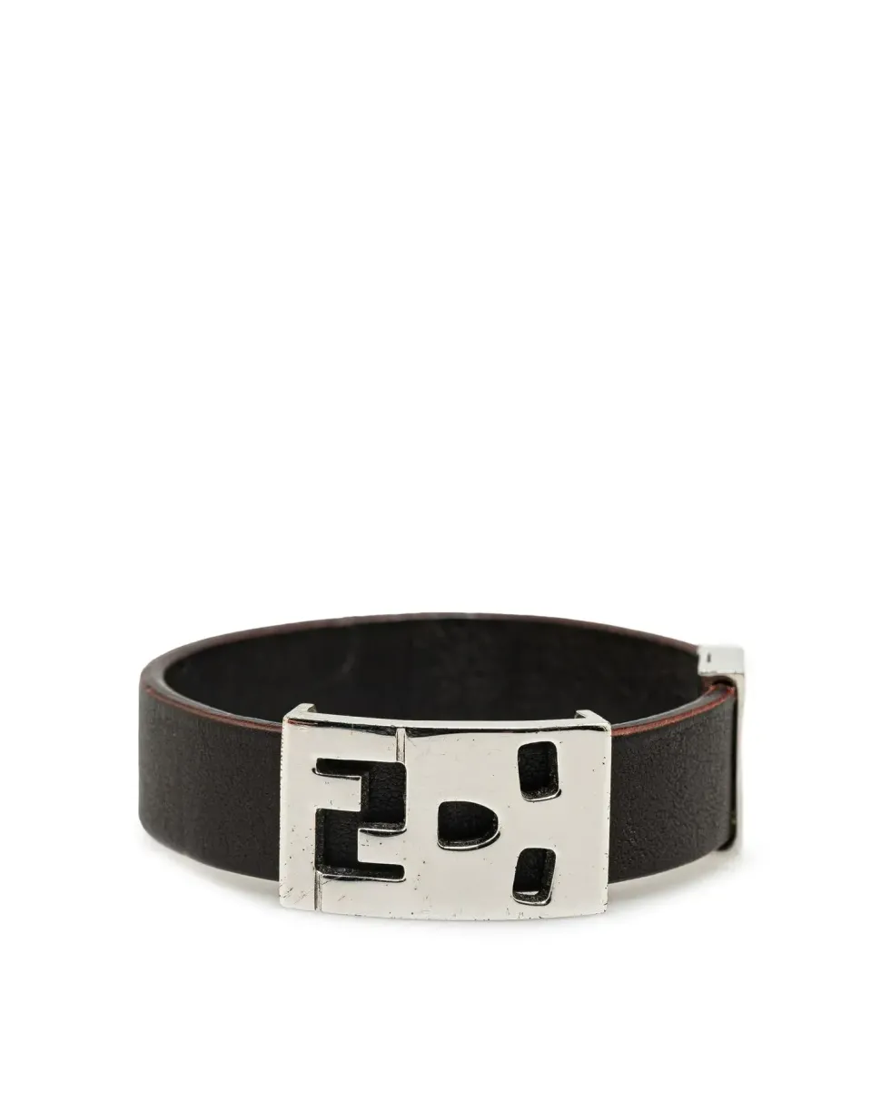 Preloved Leather Bracelet with Silver-Tone Hardware and Push Lock