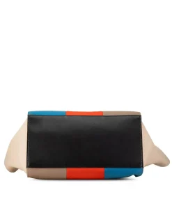 Preloved Leather Flat Baguette with Canvas Flap and Interior Zip