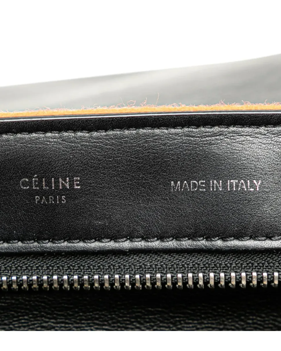 Preloved Leather Flat Baguette with Canvas Flap and Interior Zip