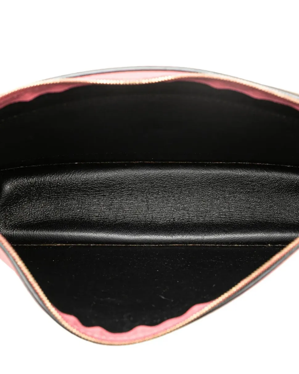 Preloved Leather Vanity Bag with Bamboo Top Handle and Detachable