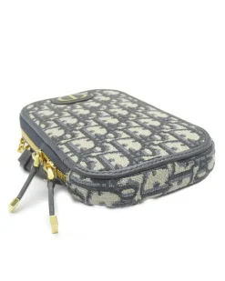 Preloved Medium Denim Macrocannage Quilted Handbag with Top Handles
