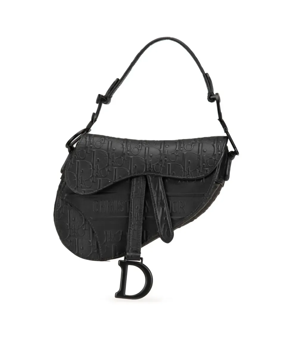 Preloved Medium Leather Saddle Bag with Magnetic Closure