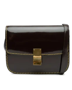 Preloved Medium Patent Leather Handbag with Zip Closure and Interior