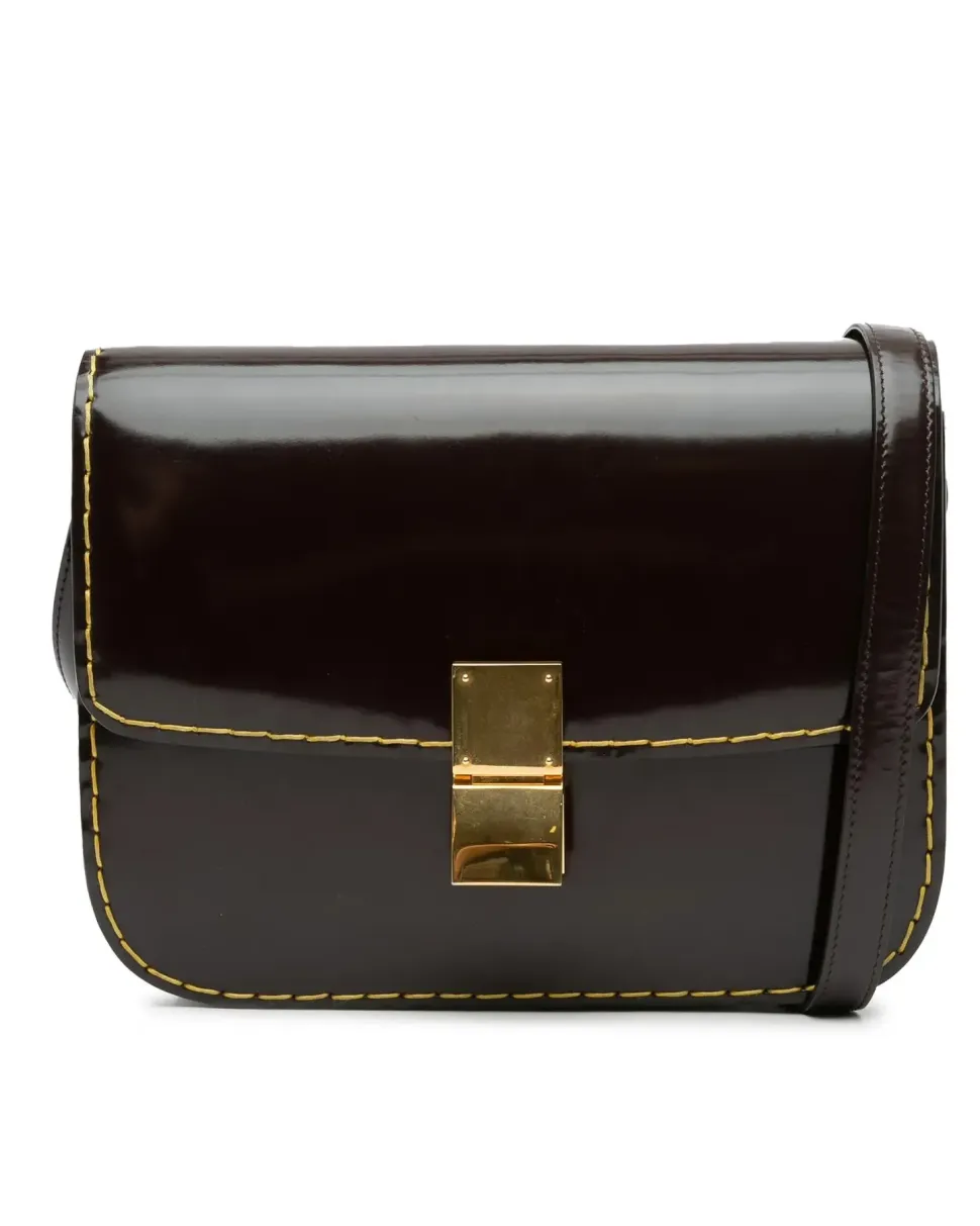Preloved Medium Patent Leather Handbag with Zip Closure and Interior