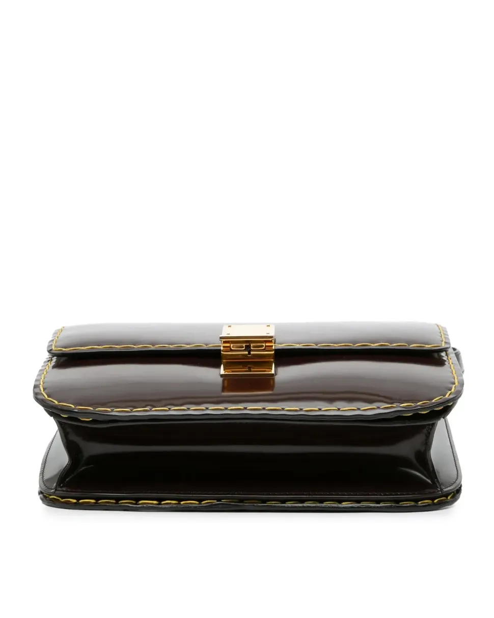 Preloved Medium Patent Leather Handbag with Zip Closure and Interior