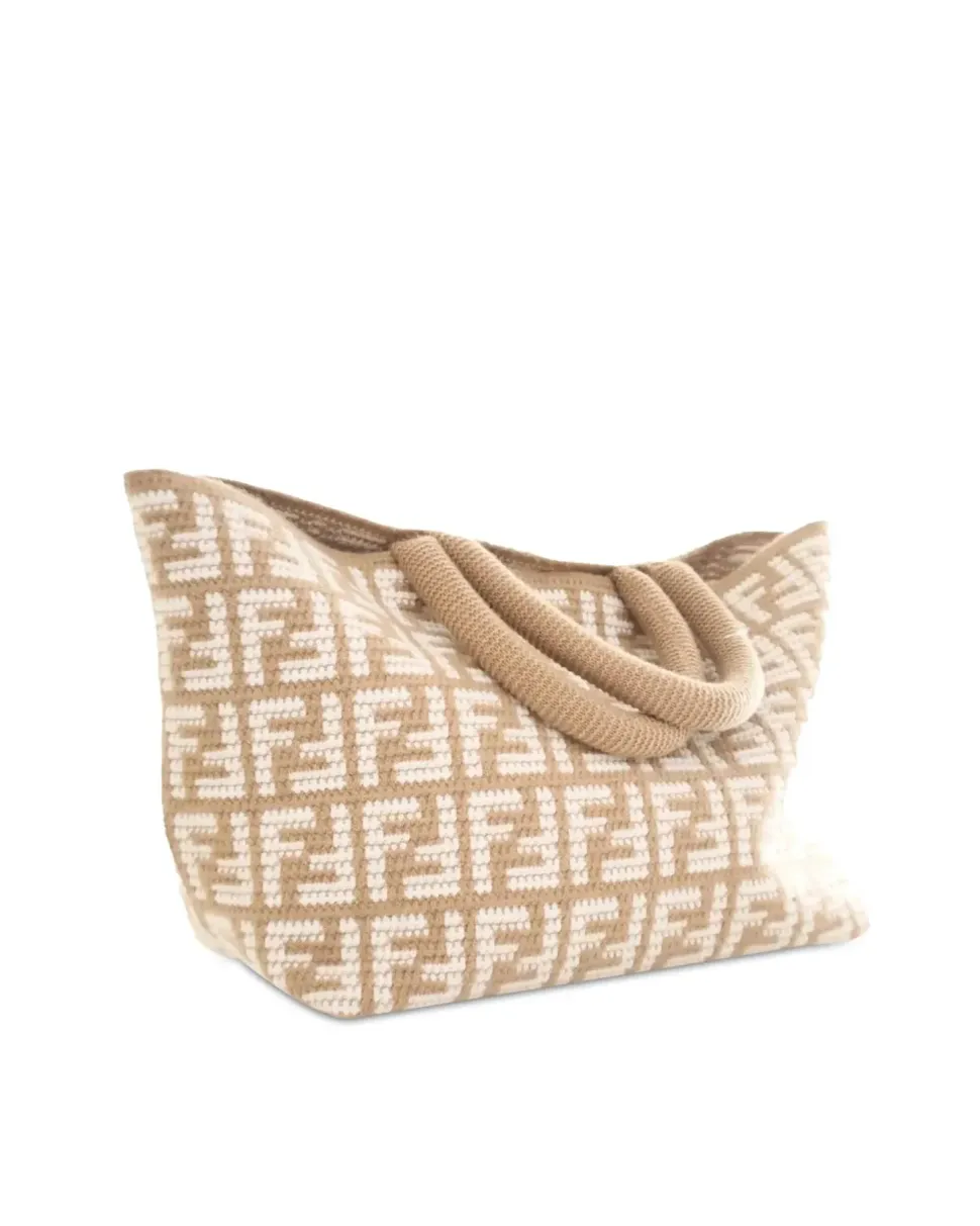 Preloved Mini Raffia Top Handle Bag with Leather Trim