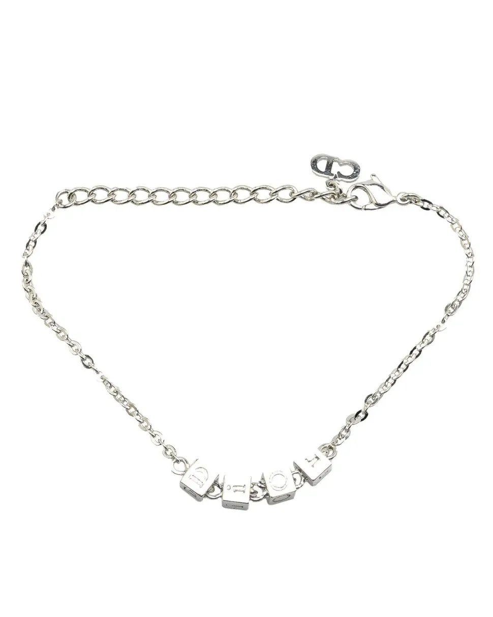 Preloved Silver Plated Charm Bracelet with Logo Cubes