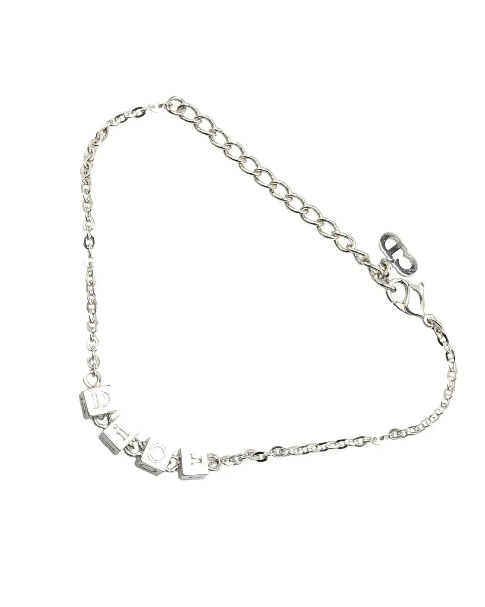 Preloved Silver Plated Charm Bracelet with Logo Cubes