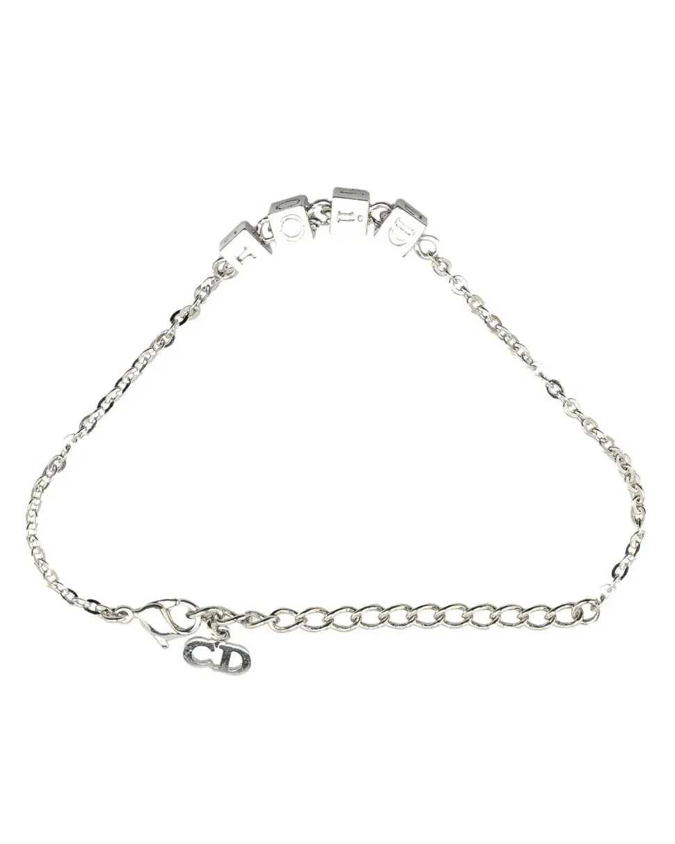 Preloved Silver Plated Charm Bracelet with Logo Cubes
