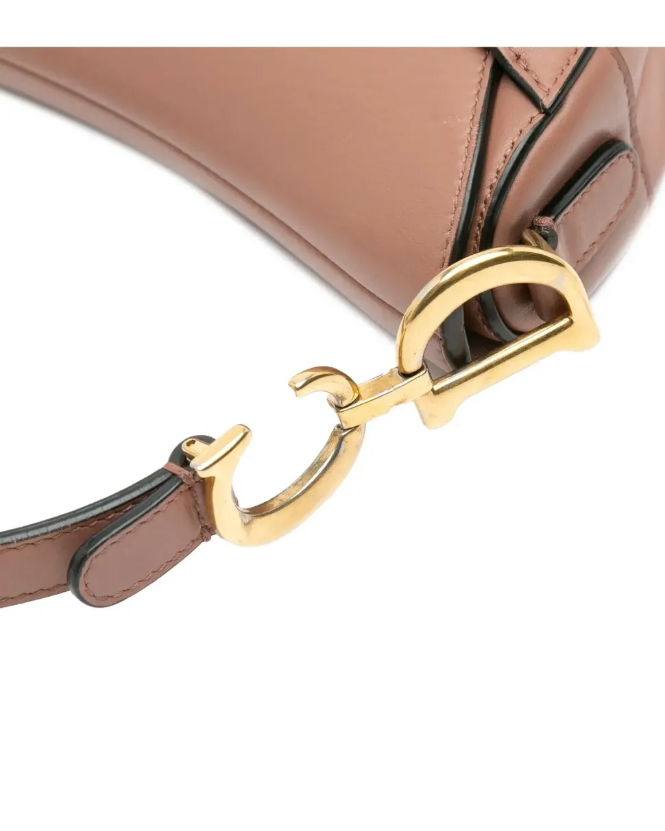 Preloved Small Leather Crossbody Bag with Buckle Closure