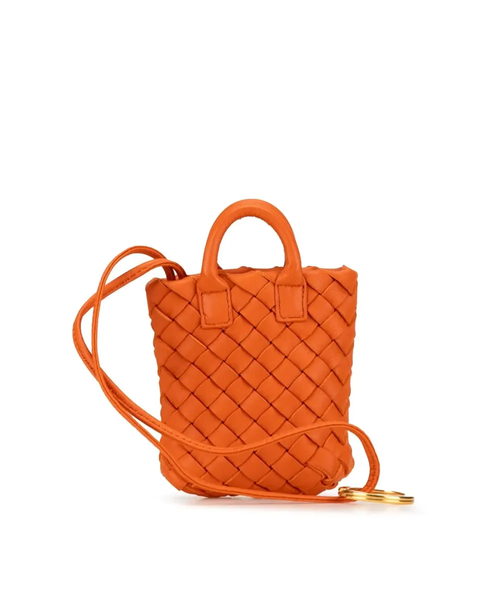 Preloved The Pouch Mini Intrecciato Leather Keychain in Orange