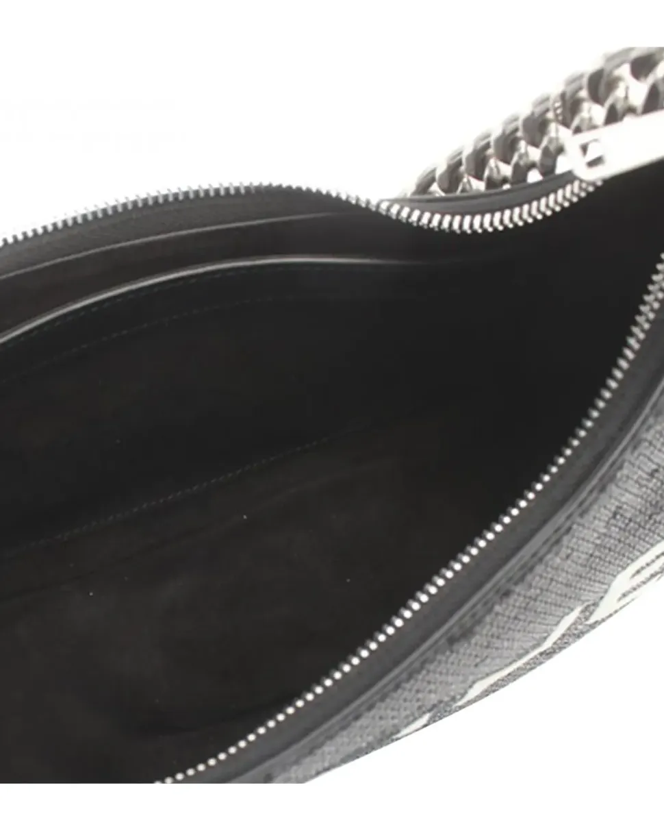 Preloved Woven Leather Shoulder Bag with Chain Straps and Magnetic