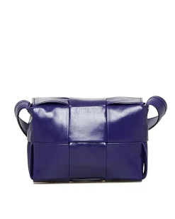 Preloved Woven Leather Shoulder Bag with Front Flap Closure