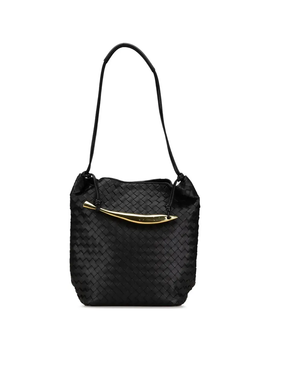 Preloved Woven Leather Tote Bag with Adjustable Handles and Interior
