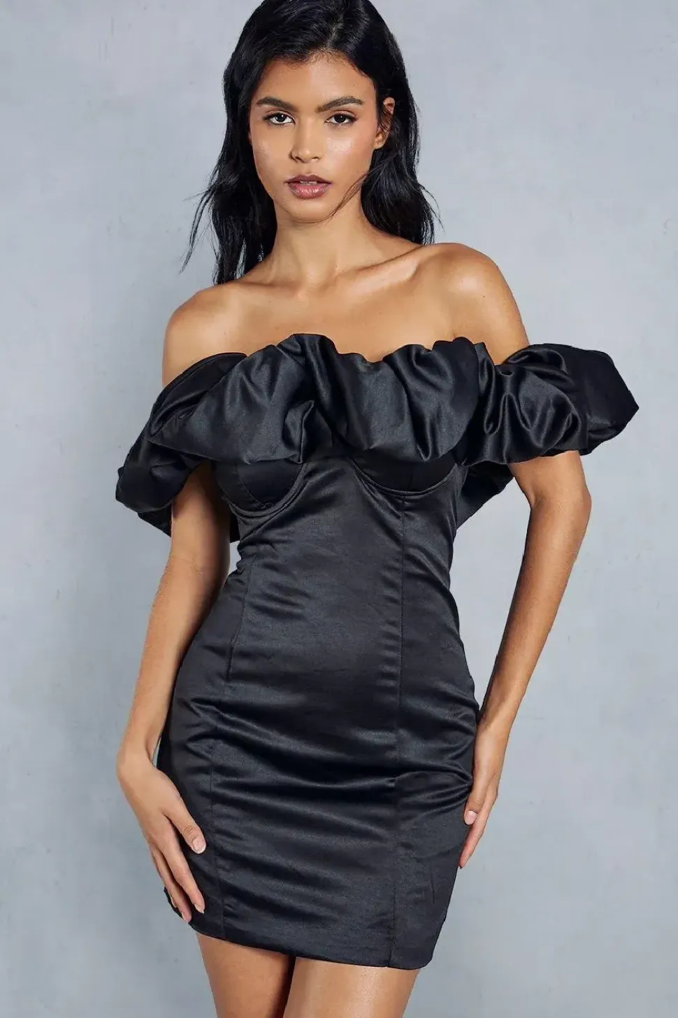 Premium Asymmetric Frill Bodycon Mini Dress