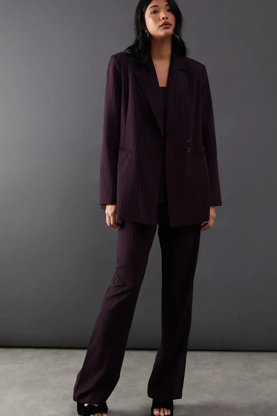 Premium Asymmetric Pinstripe Fitted Waist Blazer