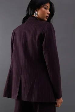 Premium Asymmetric Pinstripe Fitted Waist Blazer