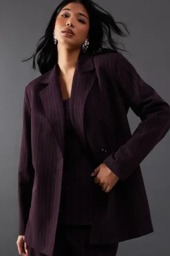 Premium Asymmetric Pinstripe Fitted Waist Blazer
