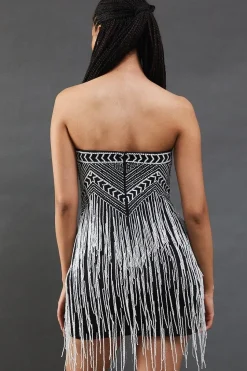 Premium Bead Fringe Embellished Sequin Bandeau Mini Dress