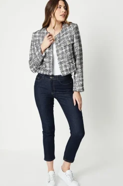 Premium Boucle Button Through Collarless Jacket