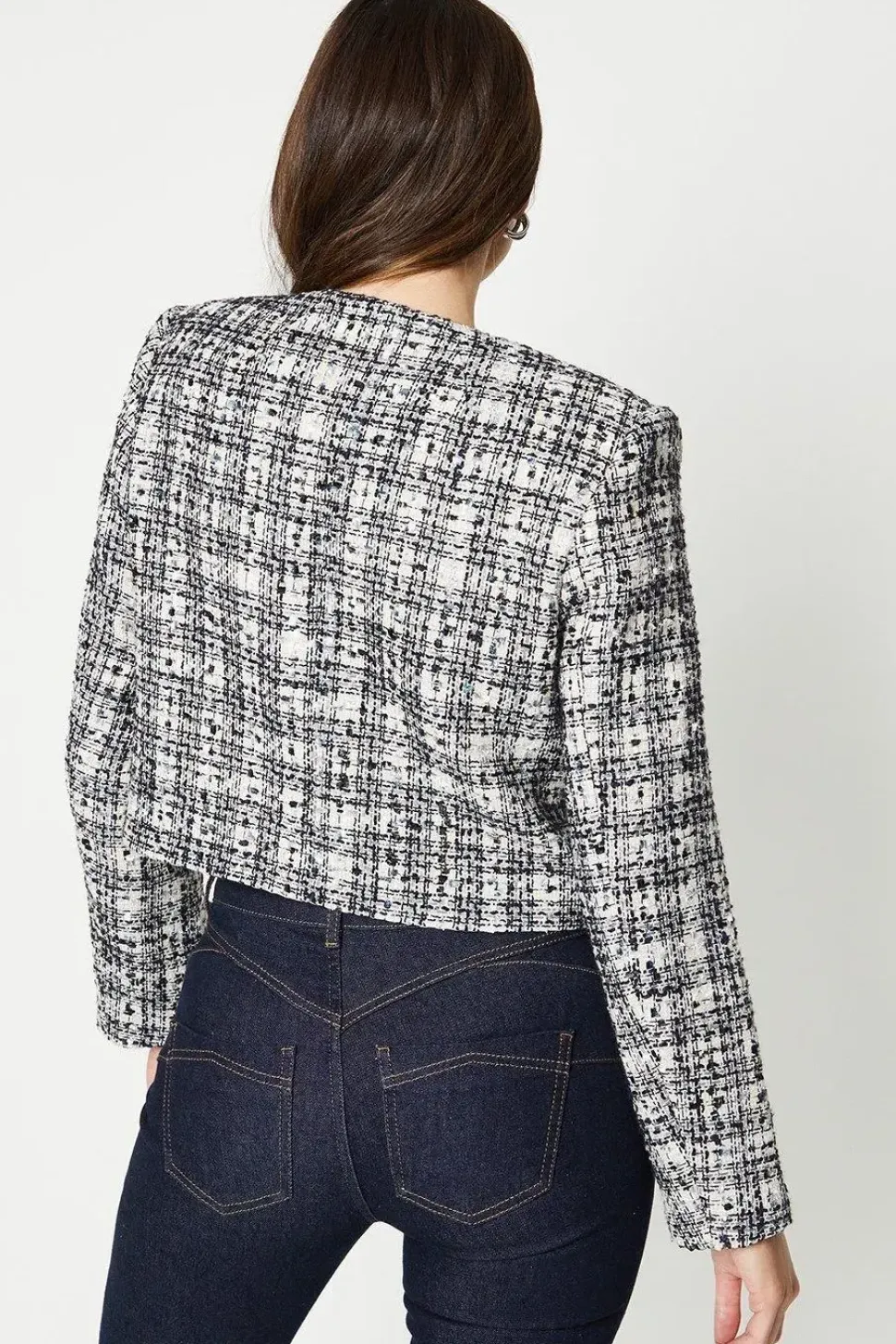Premium Boucle Button Through Collarless Jacket