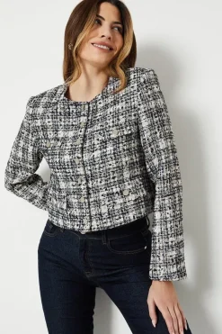 Premium Boucle Button Through Collarless Jacket