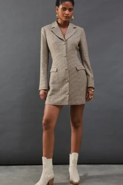 Premium Check Waisted Mini Blazer Dress