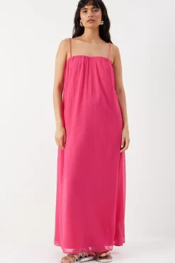 Premium Chiffon Gathered Strappy Volume Maxi Dress