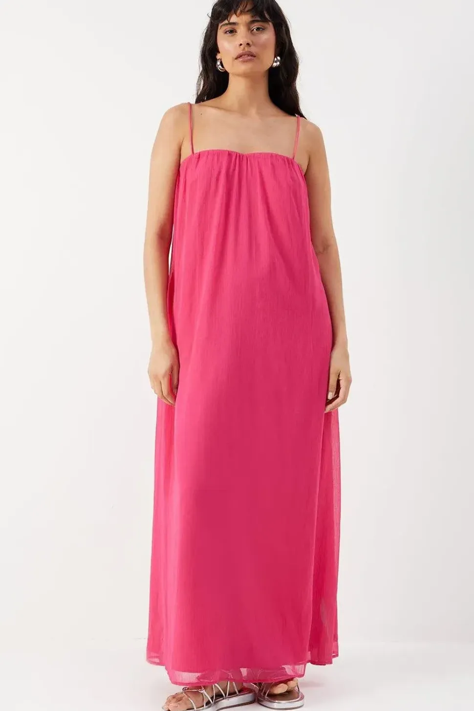 Premium Chiffon Gathered Strappy Volume Maxi Dress