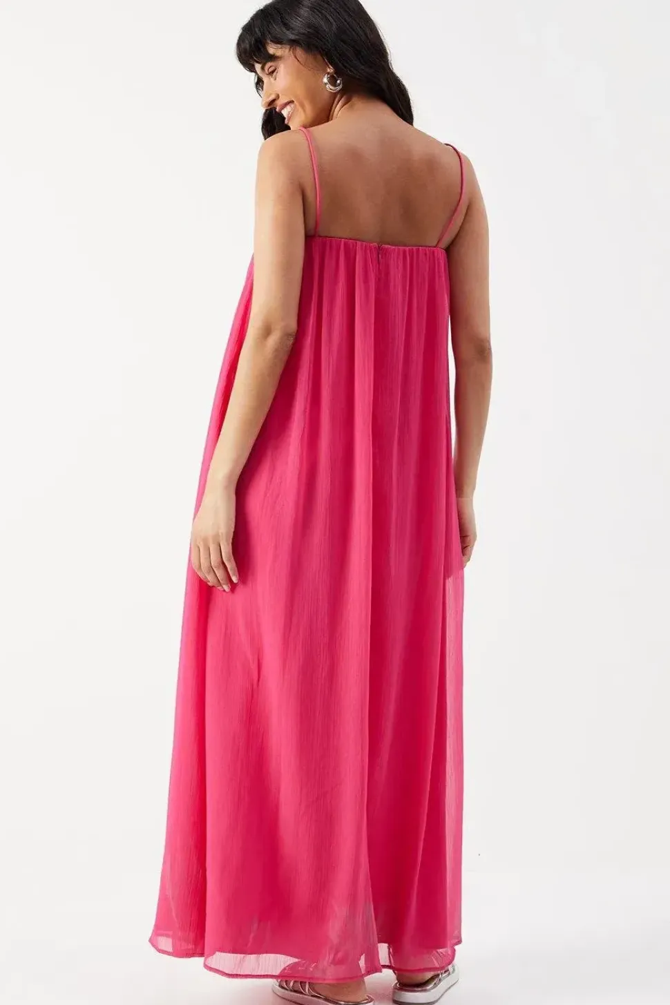 Premium Chiffon Gathered Strappy Volume Maxi Dress