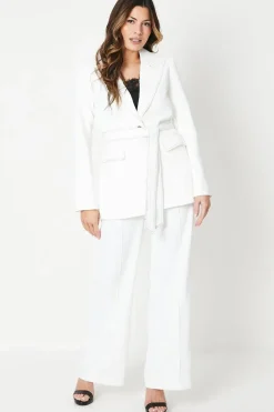 Premium Contrast Top Stitch Belted Blazer