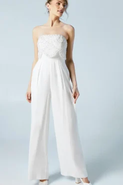 Premium Crepe Scallop Pearl Detail Bridal Jumpsuit