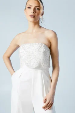 Premium Crepe Scallop Pearl Detail Bridal Jumpsuit