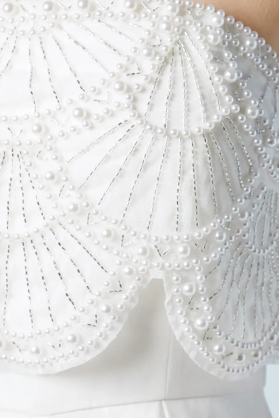 Premium Crepe Scallop Pearl Detail Bridal Jumpsuit
