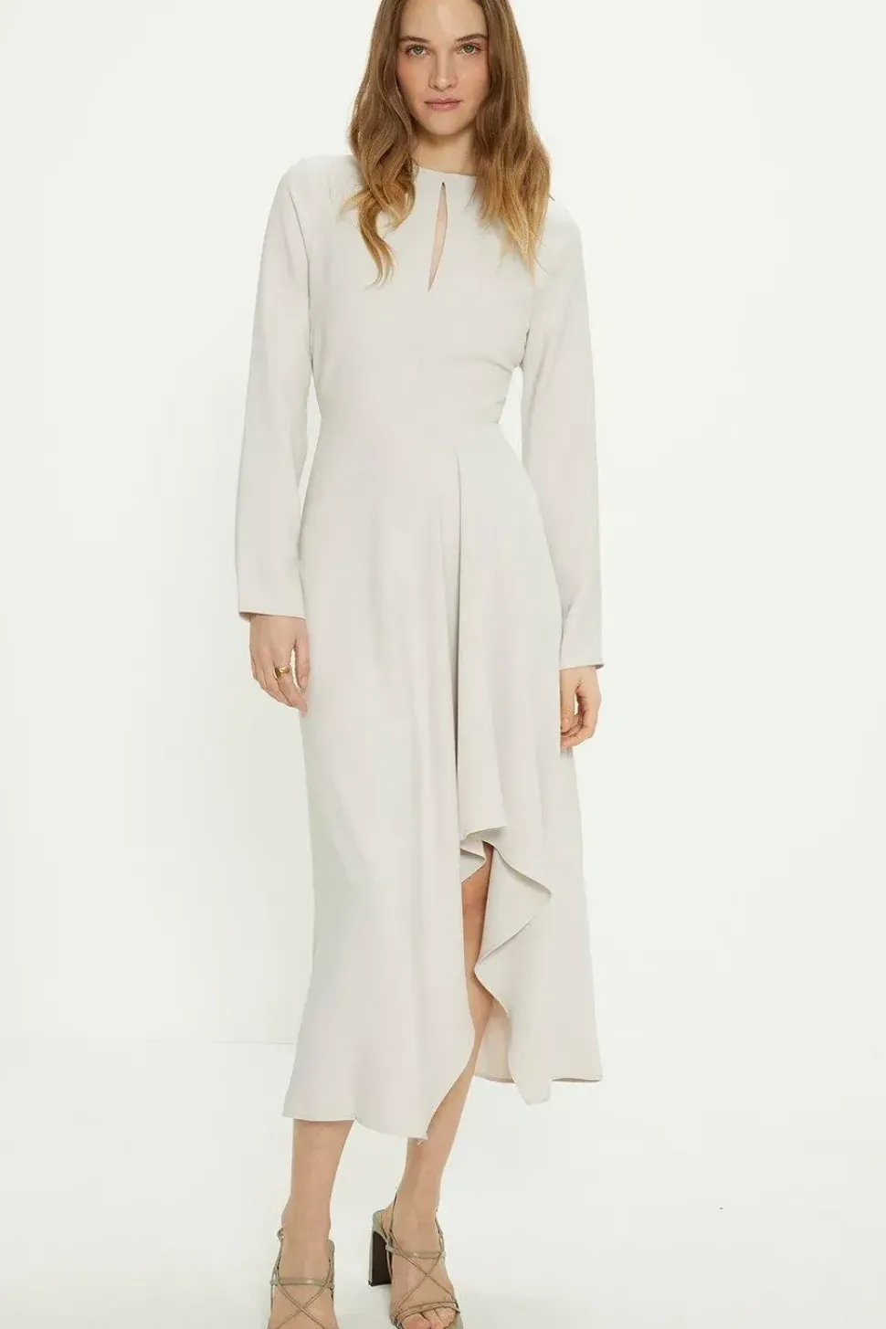 Premium Crepe Waterfall Skirt Midi Dress