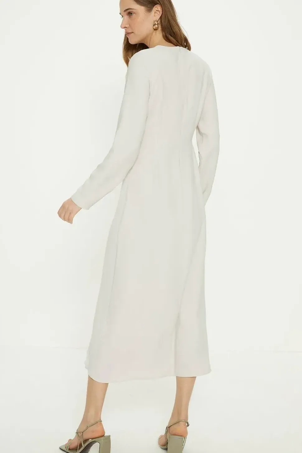 Premium Crepe Waterfall Skirt Midi Dress